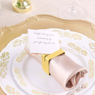Elegant Matte Gold Metal Square Napkin Rings with Place Card Holder Elegant Matte Gold Metal Square Napkin Rings with Place Card Holder