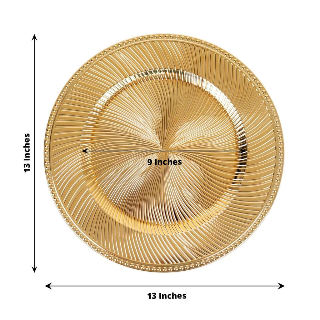 6 Pack Metallic Gold Swirl Pattern Round Acrylic Charger Plates