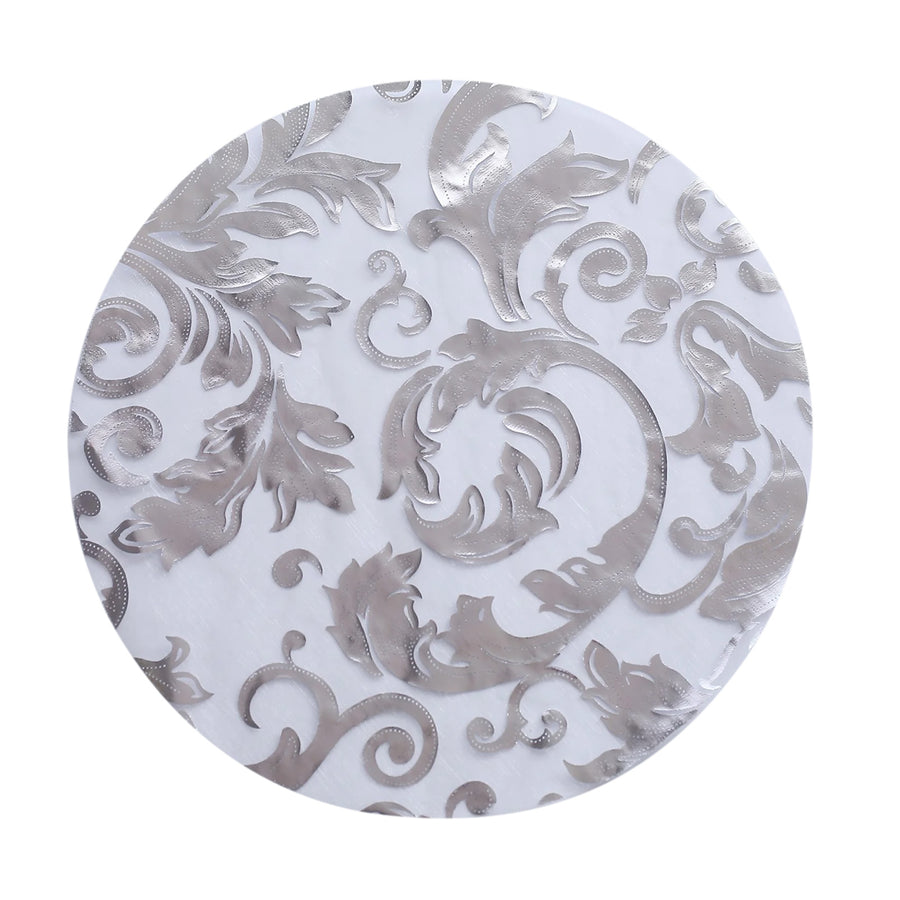 10 Pack Metallic Silver Sheer Organza Dining Table Mats with Swirl Foil Floral Design#whtbkgd