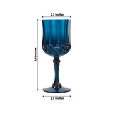 6 Pack 8oz Navy Blue Crystal Cut Reusable Plastic Cocktail Goblets, Shatterproof Wine Glasses