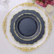 8inch Navy Blue Plastic Dessert Salad Plates, Disposable Tableware Round With Gold Scalloped Rim