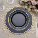 8inch Navy Blue Plastic Dessert Salad Plates, Disposable Tableware Round With Gold Scalloped Rim