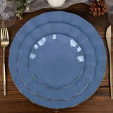 10 Pack | 6inch Ocean Blue Heavy Duty Disposable Salad Plates with Gold Ruffled Rim, Disposable