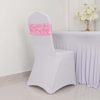Pink Satin Rosette Spandex Stretch Chair Sashes Pink Satin Rosette Spandex Stretch Chair Sashes