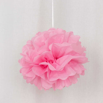 6 Pack 10" Pink Tissue Paper Pom Poms Flower Balls, Ceiling Wall Hanging Decorations