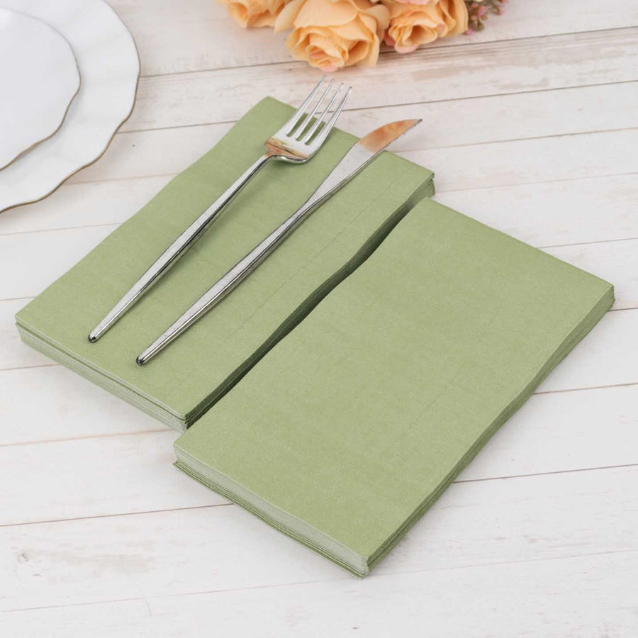 50 Pack 2 Ply Soft Sage Green Disposable Party Napkins, Wedding Reception Dinner Paper Napkins