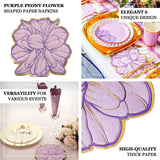 20 Pack Purple Peony Flower Shaped Paper Cocktail Napkins with Gold Edges, Disposable Party Beverage