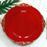 6 Pack 13" Red Gold Embossed Baroque Round Charger Plates With Antique Design Rim