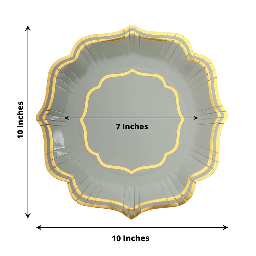 25 Pack Sage Green Disposable Party Plates With Scalloped Gold Rim, 10