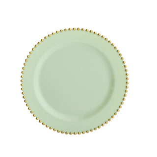 Elegant Sage Green Plastic Salad Plates with Gold Beaded Rim