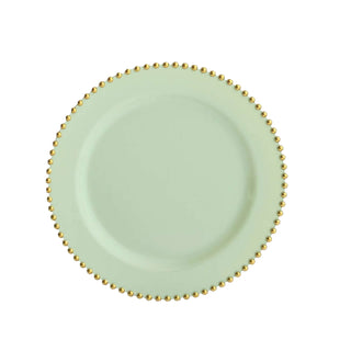 Elegant Sage Green Plastic Salad Plates with Gold Beaded Rim Elegant Sage Green Plastic Salad Plates with Gold Beaded Rim