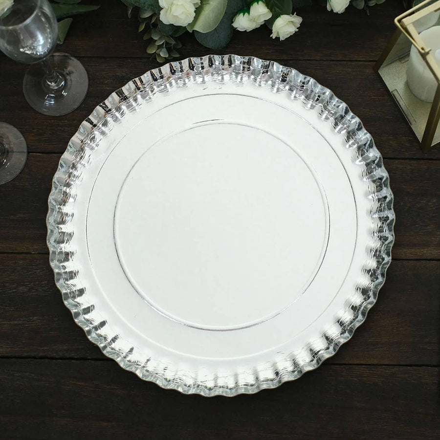 13Inch Heavy Duty Paper Charger Plates, Disposable Serving Tray Round With Scalloped Rims