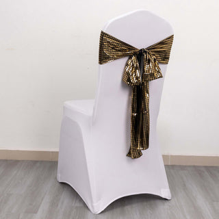 Add Elegance and Glamour with Shiny Black Gold Foil Chair Sashes Add Elegance and Glamour with Shiny Black Gold Foil Chair Sashes