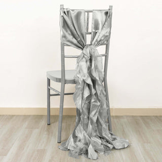 Elevate Your Event with Silver Curly Willow Chiffon Satin Chair Sashes Elevate Your Event with Silver Curly Willow Chiffon Satin Chair Sashes