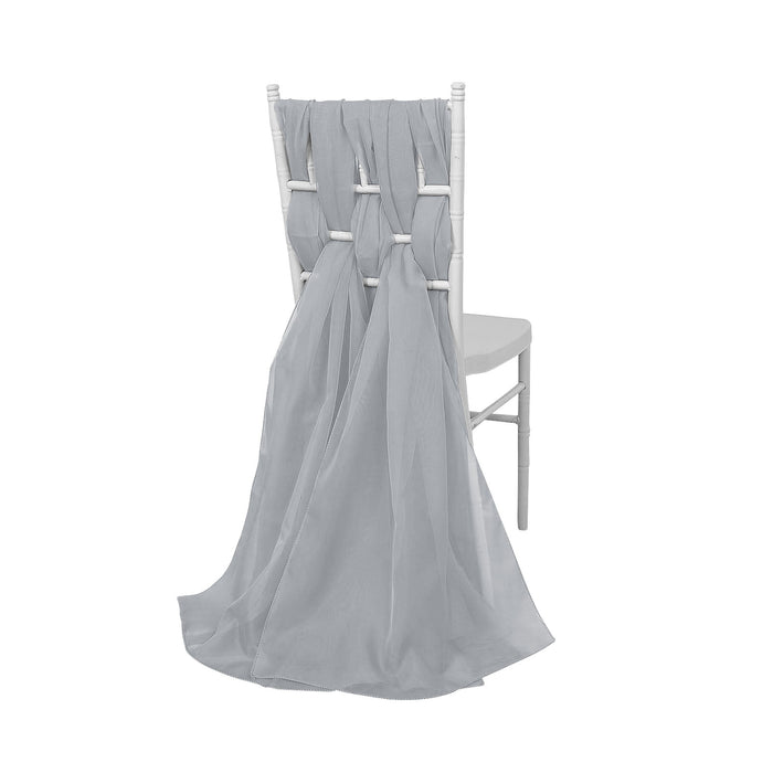 22inchx78inch Silver DIY Premium Designer Chiffon Chair Sashes