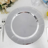 Silver Disposable 13inch Charger Plates, Cardboard Serving Tray, Round with Leathery Texture
