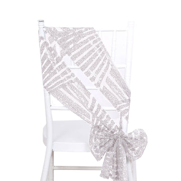 5 Pack Silver Geometric Diamond Glitz Sequin Chair Sashes - 6"x 88"