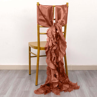 Elevate Your Event with Terracotta (Rust) Curly Willow Chiffon Satin Chair Sashes Elevate Your Event with Terracotta (Rust) Curly Willow Chiffon Satin Chair Sashes
