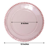 6 Pack 12inch Transparent Blush Beaded Rim Acrylic Charger Plates