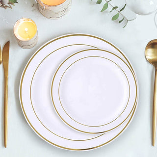 Elegant and Stylish Gold Rim White Disposable Salad Plates Elegant and Stylish Gold Rim White Disposable Salad Plates