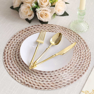 Effortlessly Stylish - Enhance Your Dining Experience with Wheat Woven Rattan Print Disposable Placemats
