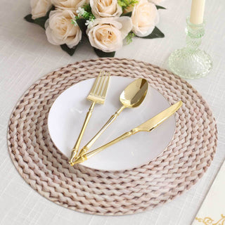 Effortlessly Stylish - Enhance Your Dining Experience with Wheat Woven Rattan Print Disposable Placemats Effortlessly Stylish - Enhance Your Dining Experience with Wheat Woven Rattan Print Disposable Placemats