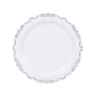 Elegant White and Blue Vintage Rim Disposable Salad Plates Elegant White and Blue Vintage Rim Disposable Salad Plates