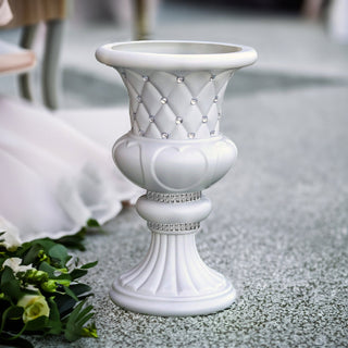 Elegant White Crystal Beaded Italian Inspired Pedestal Stand