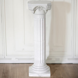 34" White Height Adjustable Empirical Roman Inspired Pedestal Column Plant Stand - PVC