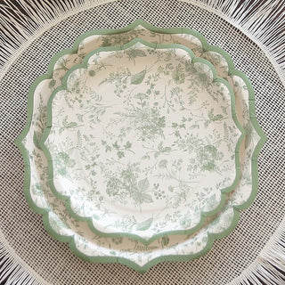 Create a Memorable Event with White Sage Green Floral Leaf Print Plates