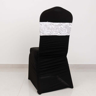 Elegant White Satin Rosette Chair Sashes for Stunning Décor Elegant White Satin Rosette Chair Sashes for Stunning Décor