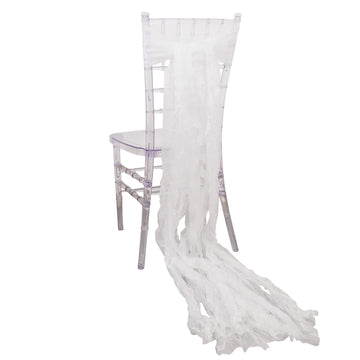 5 Pack White Sheer Crinkled Organza Chair Sashes, Premium Shimmer Chiffon Layered Chair Sashes - 6"x108"