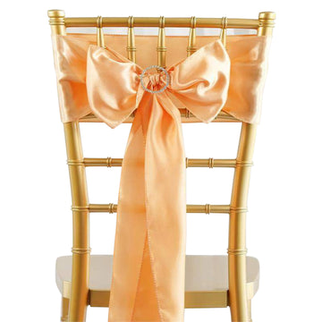 5 Pack 6"x106" Peach Satin Chair Sashes