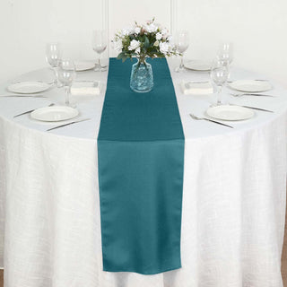 Elevate Your Event with the Peacock Teal Polyester Table Runner Elevate Your Event with the Peacock Teal Polyester Table Runner