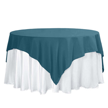 70"x70" Peacock Teal Seamless Polyester Square Table Overlay