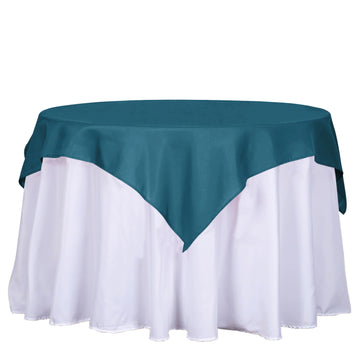 54"x54" Peacock Teal Seamless Polyester Square Table Overlay