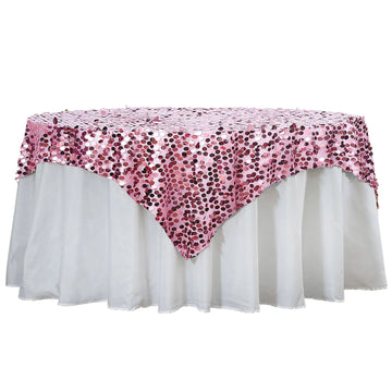 72"x72" Pink Premium Big Payette Sequin Square Table Overlay