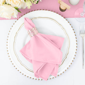 5 Pack Pink Seamless Cloth Dinner Napkins, Wrinkle Resistant Linen 17"x17"