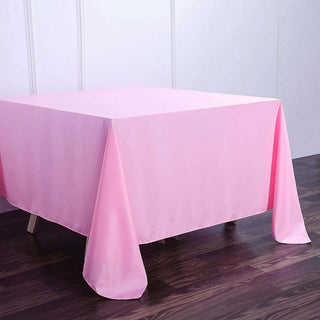 Create Unforgettable Events with the 90"x90" Pink Square Polyester Table Overlay Create Unforgettable Events with the 90"x90" Pink Square Polyester Table Overlay