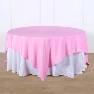 Enhance Your Table Decor with the 90"x90" Pink Square Polyester Table Overlay Enhance Your Table Decor with the 90"x90" Pink Square Polyester Table Overlay