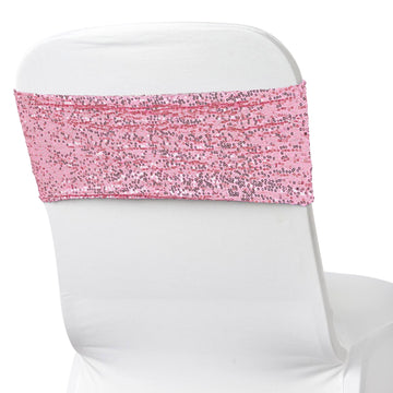 5 Pack 6"x15" Pink Sequin Spandex Chair Sashes Bands