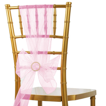 5 Pack 6"x108" Pink Sheer Organza Chair Sashes
