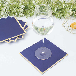 Navy Blue Soft 2 Ply Disposable Cocktail Napkins with Gold Foil Edge Navy Blue Soft 2 Ply Disposable Cocktail Napkins with Gold Foil Edge