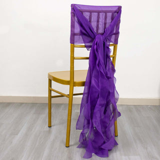Add Elegance to Your Event with Purple Chiffon Curly Chair Sash Add Elegance to Your Event with Purple Chiffon Curly Chair Sash