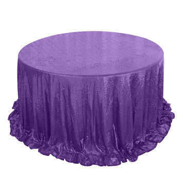 132" Purple Seamless Premium Sequin Round Tablecloth, Sparkly Tablecloth