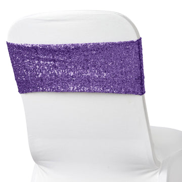 5 Pack 6"x15" Purple Sequin Spandex Chair Sashes Bands