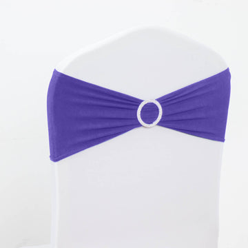 5 Pack 5"x14" Purple Spandex Stretch Chair Sashes with Silver Diamond Ring Slide Buckle
