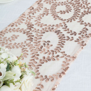 Create a Memorable Ambiance with the Rose Gold Leaf Vine Sequin Table Runner Create a Memorable Ambiance with the Rose Gold Leaf Vine Sequin Table Runner