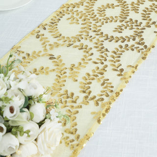 Create Unforgettable Tablescapes with the Sparkly Gold Leaf Vine Sequin Tulle Table Runner