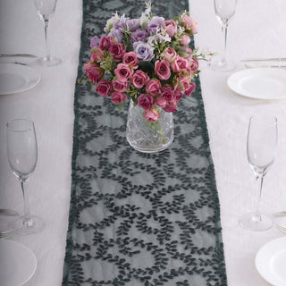 Elevate Your Table Decor with the Sparkly Hunter Emerald Green Leaf Vine Sequin Tulle Table Runner Elevate Your Table Decor with the Sparkly Hunter Emerald Green Leaf Vine Sequin Tulle Table Runner